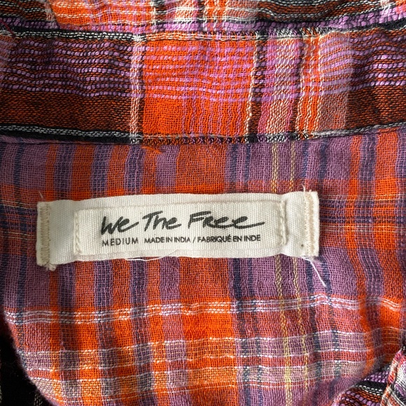 Free People We the Free Womens Multicolor Plaid Tie Waist Button Up Top Size M - Picture 6 of 12